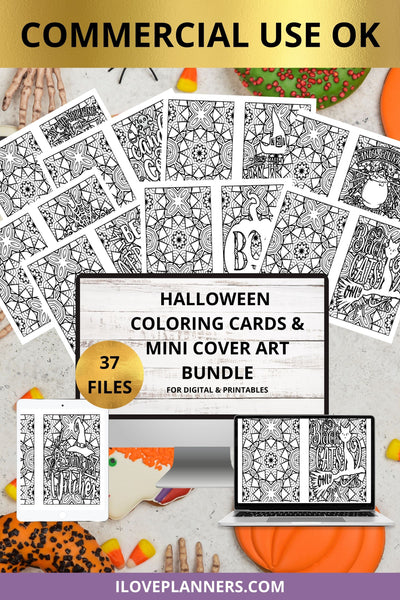 Halloween Coloring Cards/ Printable Cards/ DIY Cards/ Crafts/ Coloring Book/ Digital Download/ Instant Download