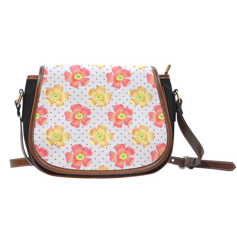 Floral Spring (C3) Crossbody Shoulder Canvas Leather Saddle Bag