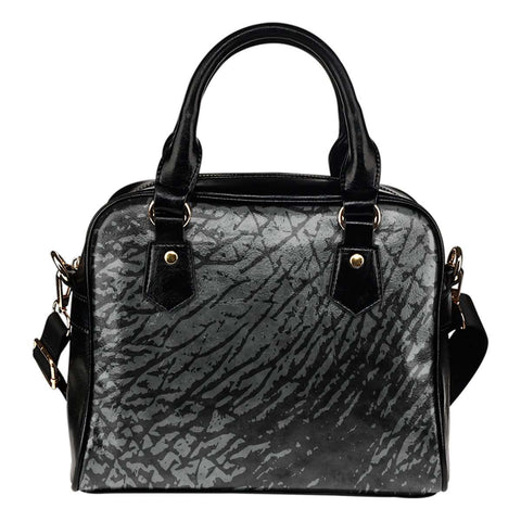 Animal Prints Rhino Elephant Theme Women Fashion Shoulder Handbag Black Vegan Faux Leather