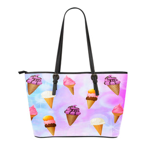 Ice Cream Themed Design C1 Women Small Leather Tote Bag