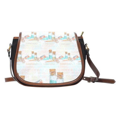 Crafter Fashion Themed Design A9 Crossbody Shoulder Canvas Leather Saddle Bag