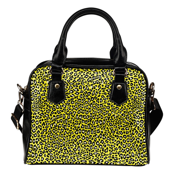 Leopard Print Themed Design B5 Women Fashion Shoulder Handbag Black Vegan Faux Leather