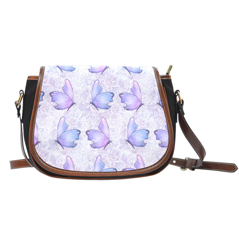 Lady Butterfly Themed Design 08 Crossbody Shoulder Canvas Leather Saddle Bag