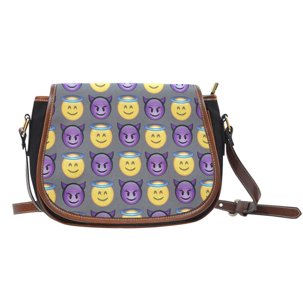 Emojis Good vs Bad Crossbody Shoulder Canvas Leather Saddle Bag
