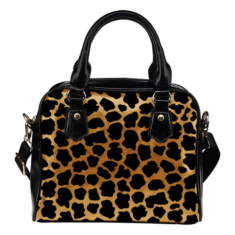 Animal Prints Cheetah Theme Women Fashion Shoulder Handbag Black Vegan Faux Leather