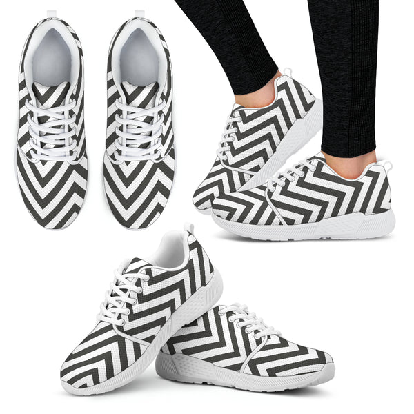 Black and White Zigzag Floral Spring Women Athletic Sneakers