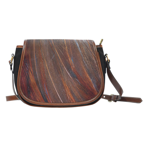 Feather Themed Design #02 Crossbody Shoulder Canvas Leather Saddle Bag