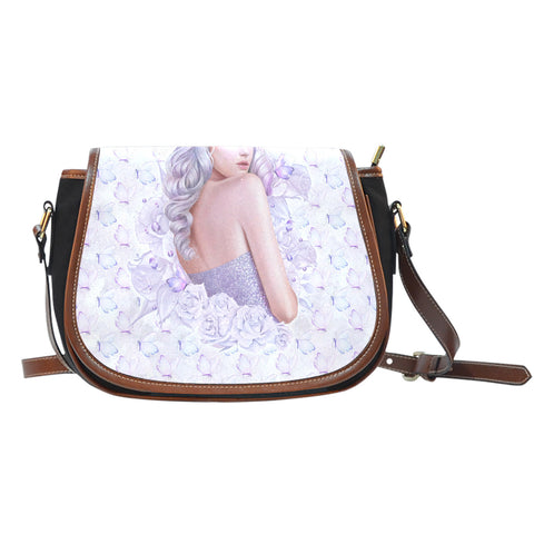 Lady Butterfly Themed Design 11 Crossbody Shoulder Canvas Leather Saddle Bag