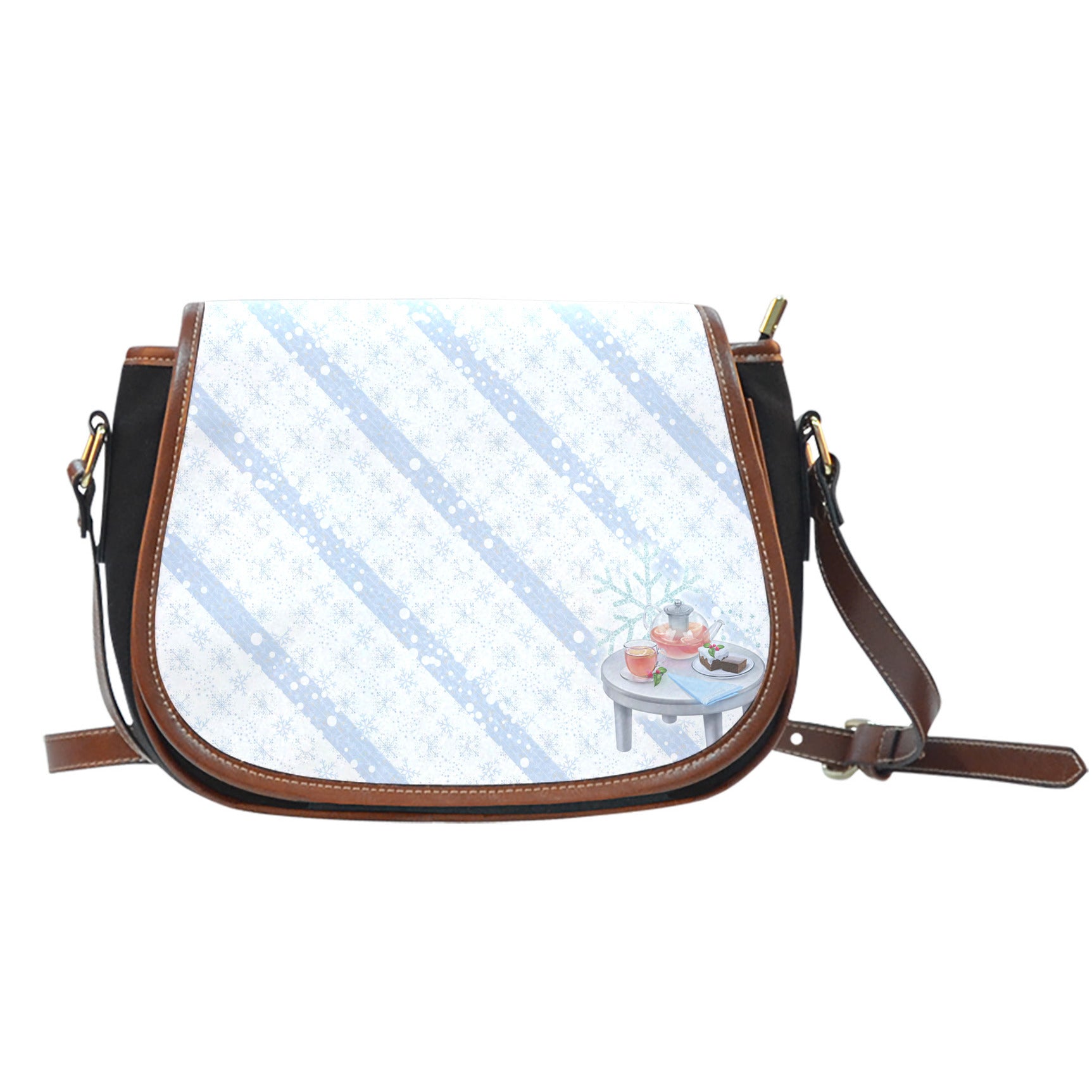 Christmas Themed Design A7 Crossbody Shoulder Canvas Leather Saddle Bag