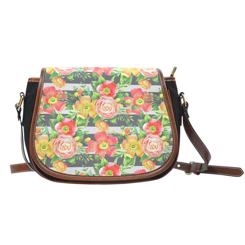 Floral Spring (C9) Crossbody Shoulder Canvas Leather Saddle Bag