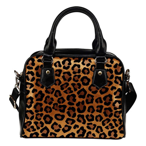 Animal Prints Cheetah Theme Women Fashion Shoulder Handbag Black Vegan Faux Leather