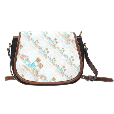 Crafter Fashion Themed Design A3 Crossbody Shoulder Canvas Leather Saddle Bag