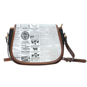 Old Newspaper Themed Design 14 Crossbody Shoulder Canvas Leather Saddle Bag