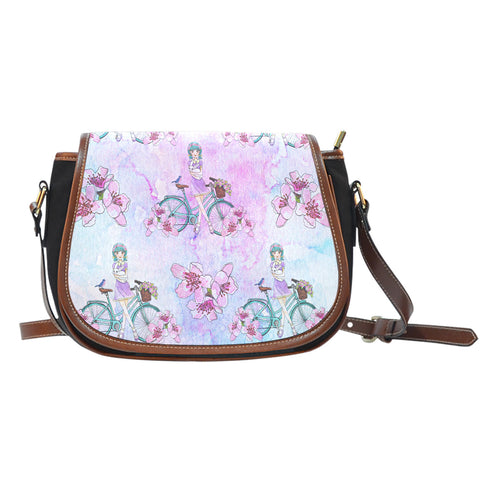 Spring Paper Themed Design 4 Crossbody Shoulder Canvas Leather Saddle Bag