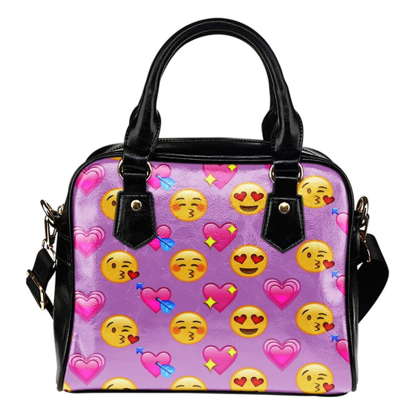 Fun Emojis Love Theme Women Fashion Shoulder Handbag Black Vegan Faux Leather - STUDIO 11 COUTURE