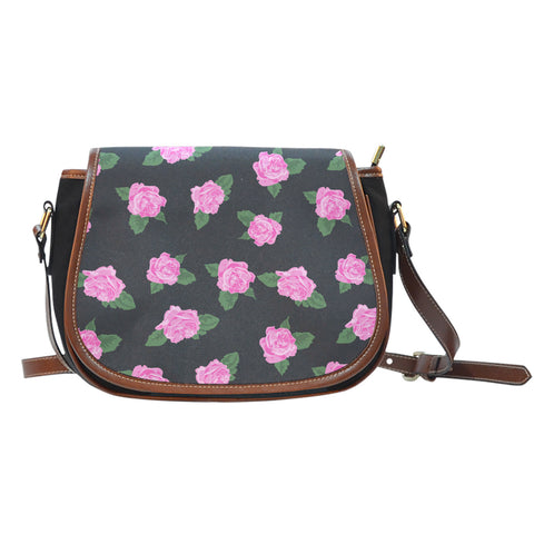 Ballerina Rose (A8) Crossbody Shoulder Canvas Leather Saddle Bag