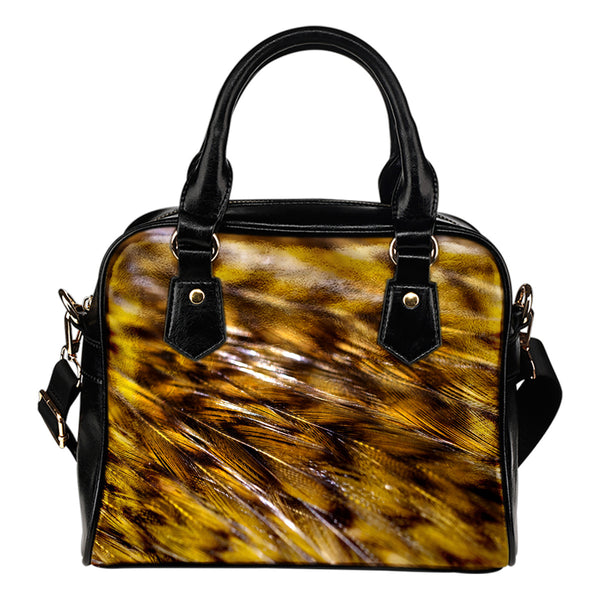 Feather Themed Design #B04 Women Fashion Shoulder Handbag Black Vegan Faux Leather