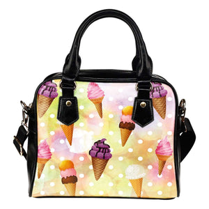 Ice Cream #5 Dessert Kawaii Lolita Theme Women Fashion Shoulder Handbag Black Vegan Faux Leather - STUDIO 11 COUTURE