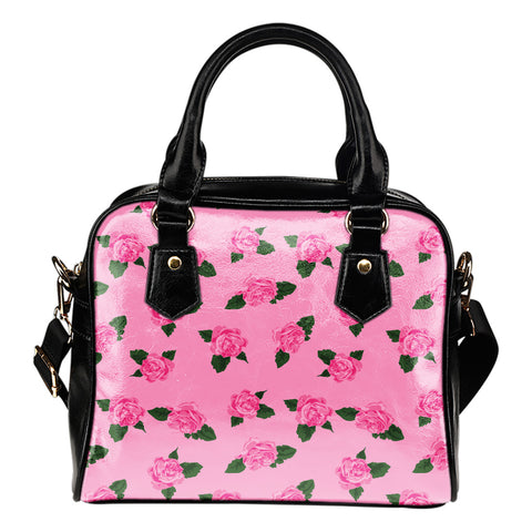 Ballerina Rose Themed Design B12 Women Fashion Shoulder Handbag Black Vegan Faux Leather