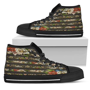 Gold Floral Women High Top Shoes