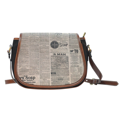 Newspaper (H5) Crossbody Shoulder Canvas Leather Saddle Bag