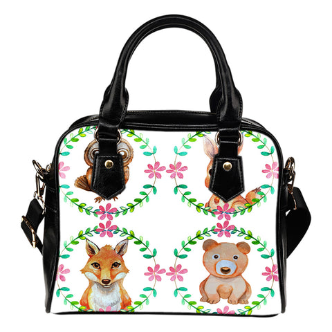 Woodland Themed Design B11 Women Fashion Shoulder Handbag Black Vegan Faux Leather