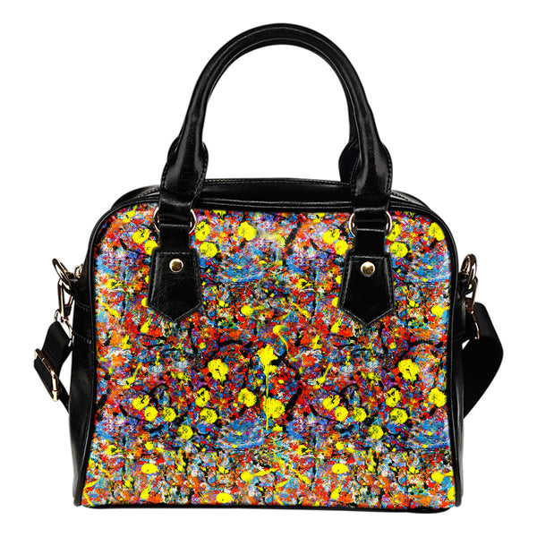 Candy Themed Design #A7b Women Fashion Shoulder Handbag Black Vegan Faux Leather