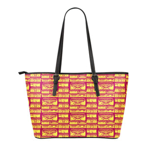 80s Boombox Themed Design C9 Women Small Leather Tote Bag