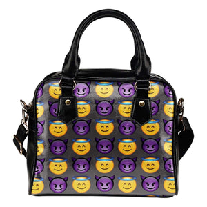 Fun Emojis Good vs Bad Theme Women Fashion Shoulder Handbag Black Vegan Faux Leather - STUDIO 11 COUTURE