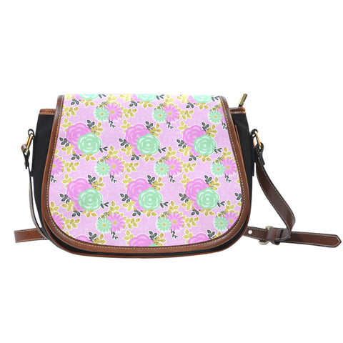 Floral Spring (D5) Crossbody Shoulder Canvas Leather Saddle Bag
