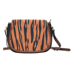 Animal Prints Tiger Stripes Crossbody Shoulder Canvas Leather Saddle Bag