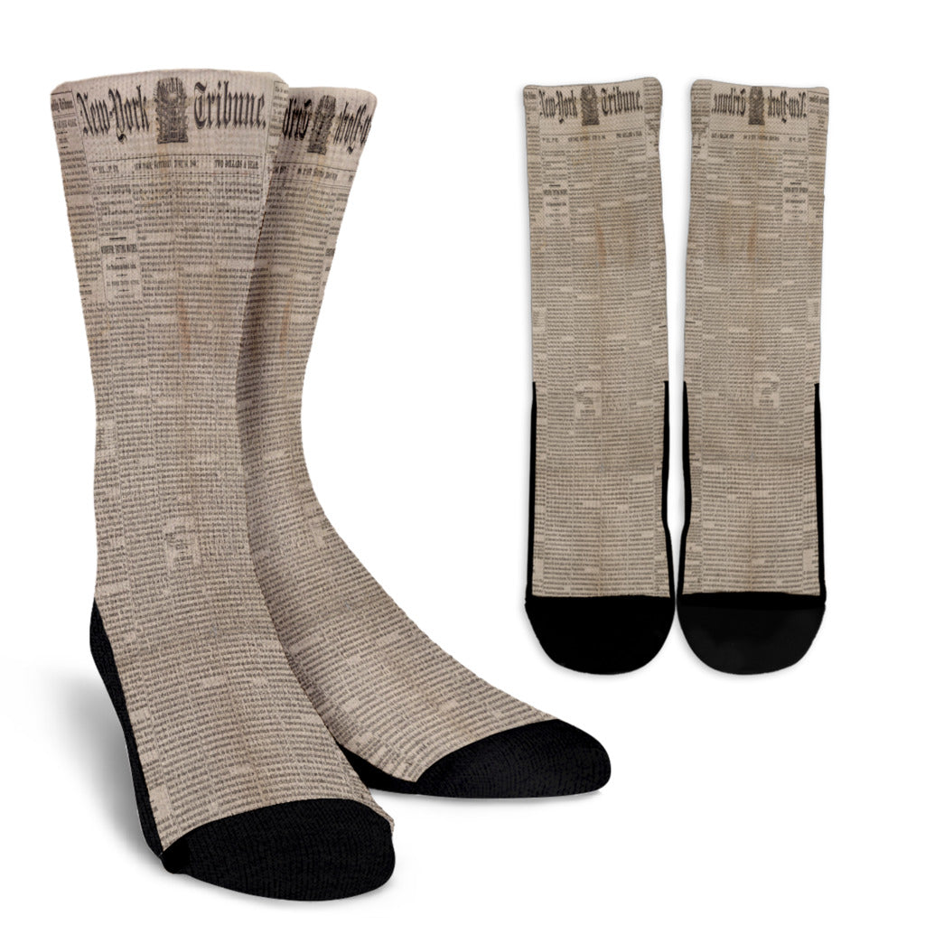 New York Tribune Old Newspaper Crew Socks