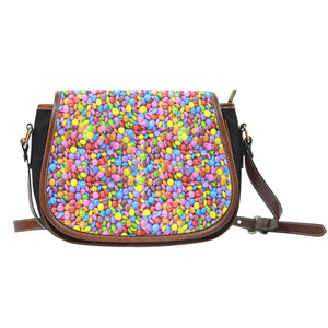 Candy Themed Colorful Chocolate Designed Crossbody Shoulder Canvas Leather Saddle Bag