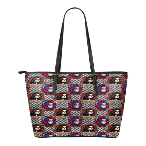 Sugar Skull Themed Design C13 Women Small Leather Tote Bag