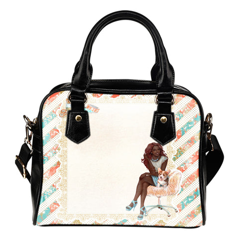 Crafter Fashion Themed Design B6 Women Fashion Shoulder Handbag Black Vegan Faux Leather