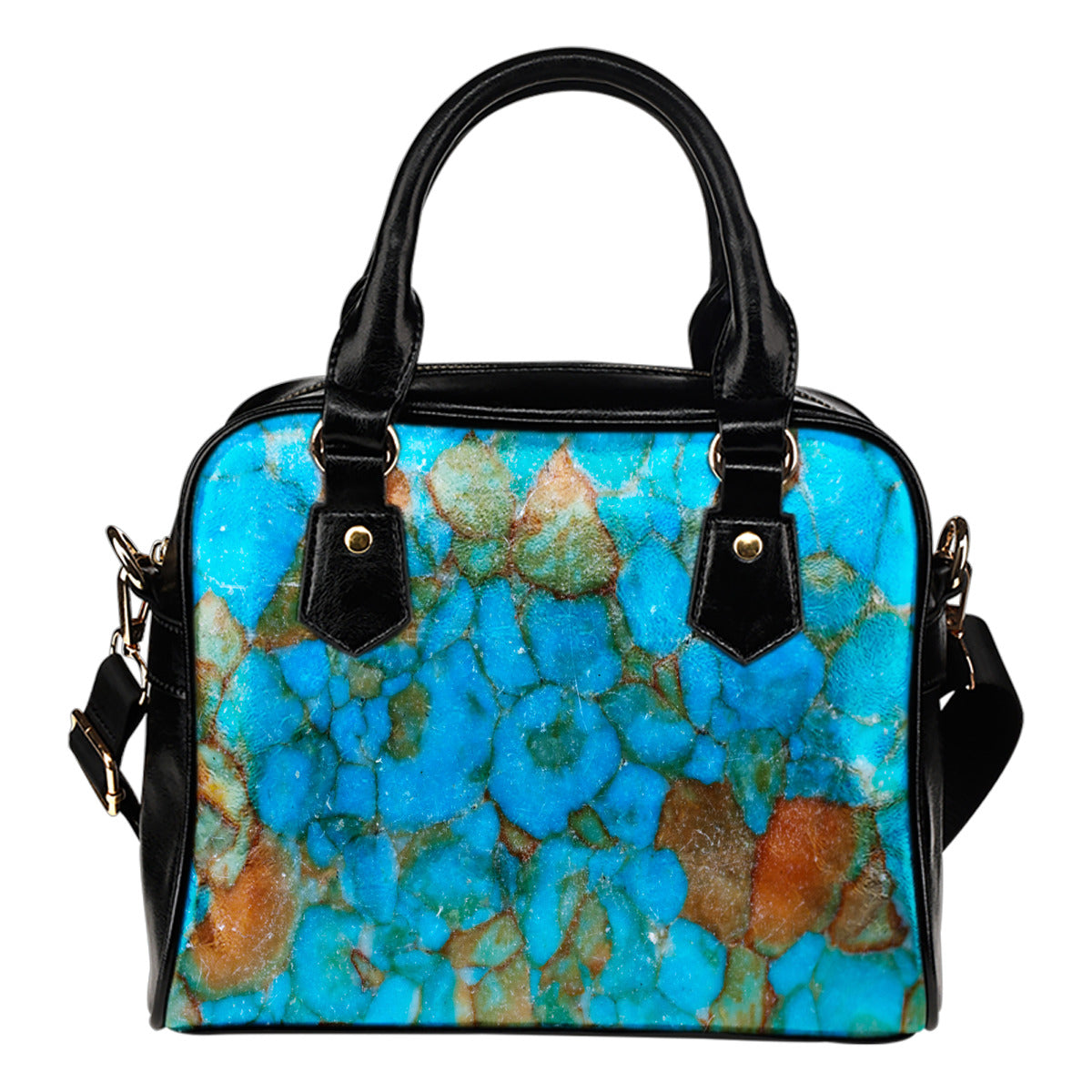 Marble Themed Design B1 Women Fashion Shoulder Handbag Black Vegan Faux Leather