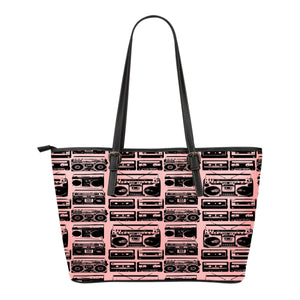 80s Boombox Themed Design C6 Women Small Leather Tote Bag