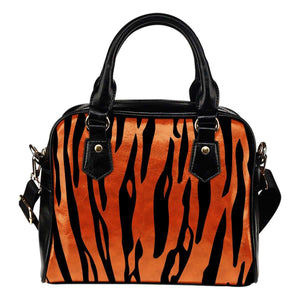Animal Prints Tiger StripesTheme Women Fashion Shoulder Handbag Black Vegan Faux Leather