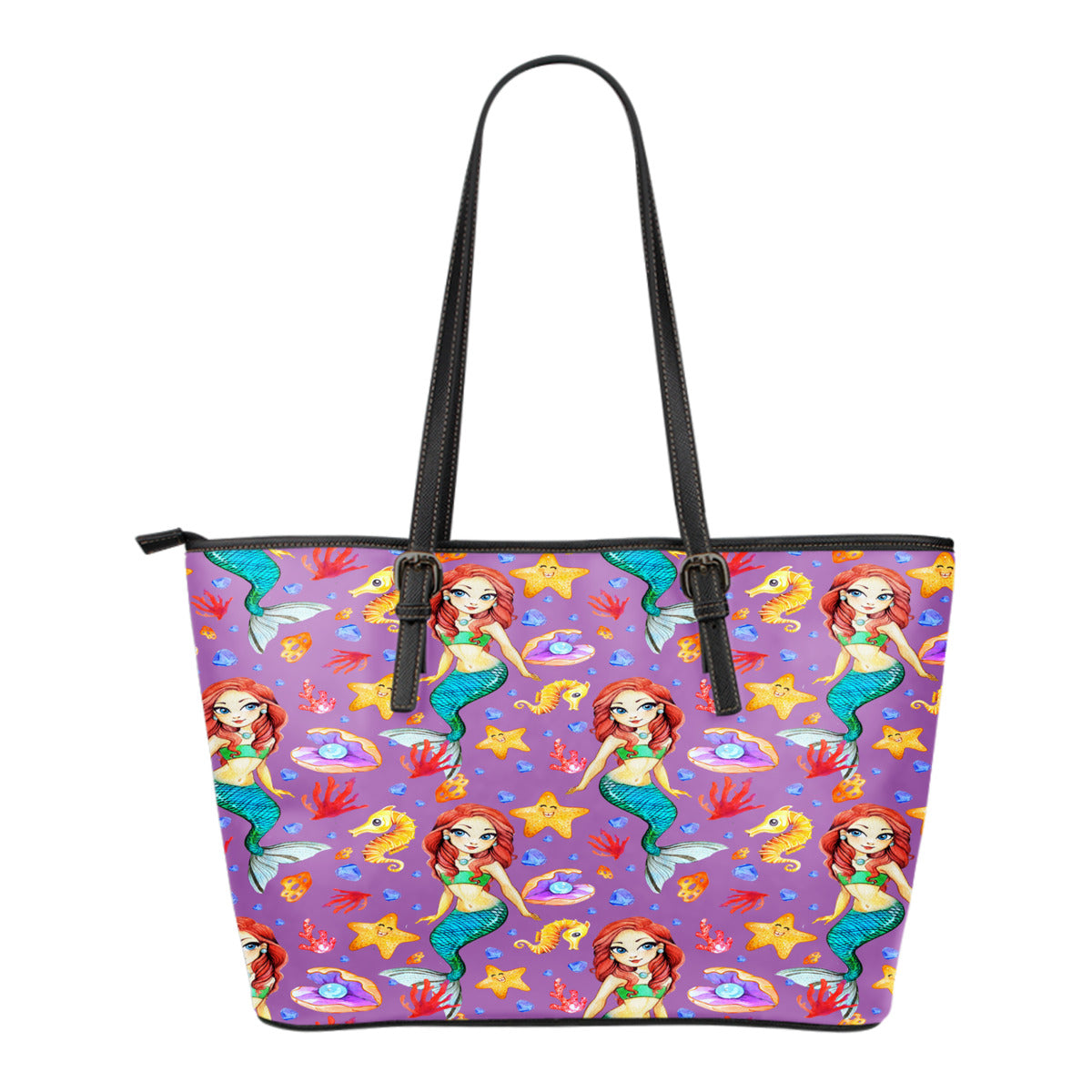 Mermaid Themed Design C15 Women Small Leather Tote Bag