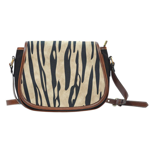 Animal Prints White Tiger Stripes Leather Saddle Bag - STUDIO 11 COUTURE