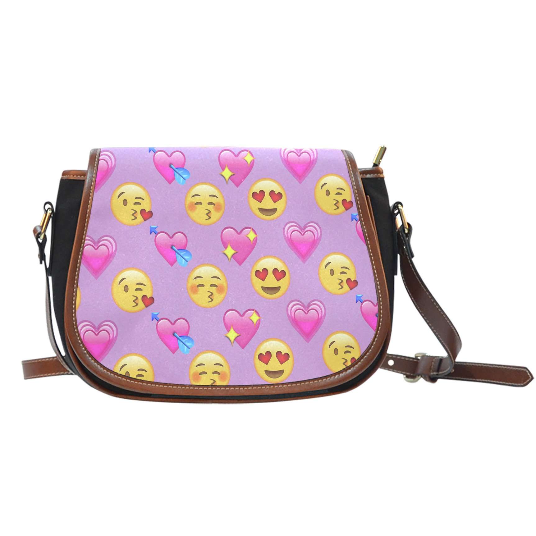 Emojis Love Crossbody Shoulder Canvas Leather Saddle Bag