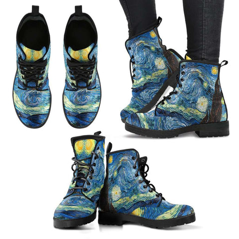 Vincent Van Gogh Starry Night Womens Leather Boots - STUDIO 11 COUTURE