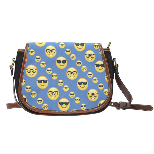 Emojis Sun Glasses Crossbody Shoulder Canvas Leather Saddle Bag