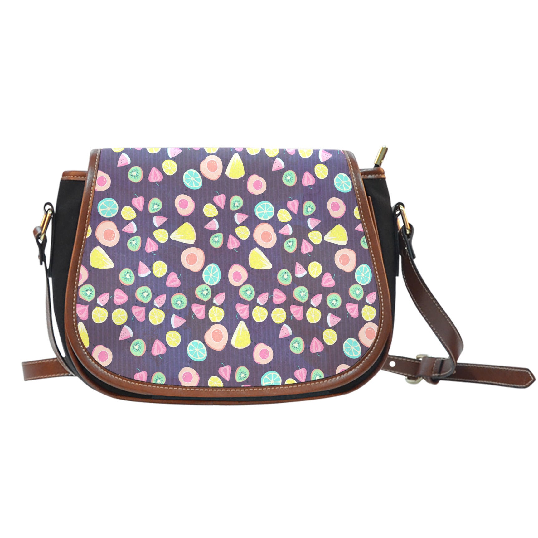 Fruits Themed Design A8 Crossbody Shoulder Canvas Leather Saddle Bag