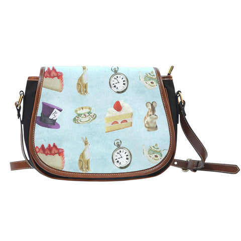Alice Mad Hatter Crossbody Shoulder Canvas Leather Saddle Bag