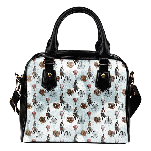 Steam Punk (A9) Theme Women Fashion Shoulder Handbag Black Vegan Faux Leather