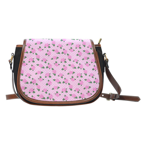Ballerina Rose (A3) Crossbody Shoulder Canvas Leather Saddle Bag