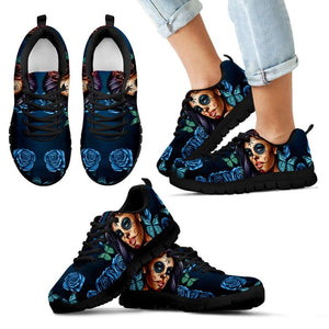 Blue Sugar Skull Girl Kids Sneakers