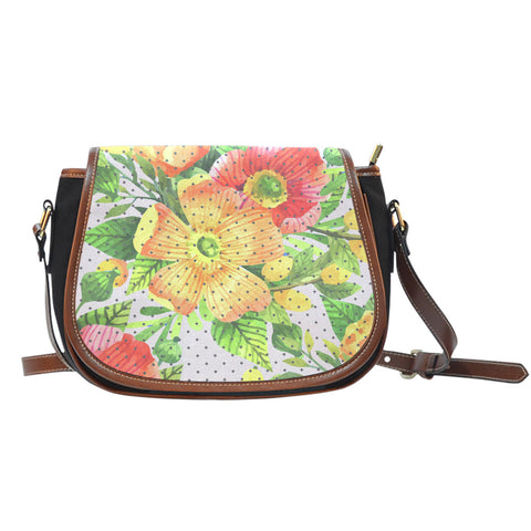 Floral Spring (C6) Crossbody Shoulder Canvas Leather Saddle Bag
