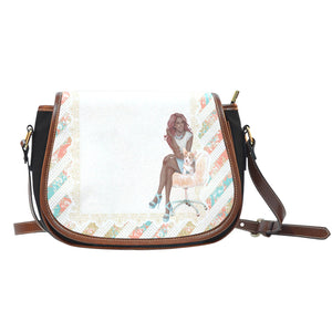 Crafter Fashion Themed Design A6 Crossbody Shoulder Canvas Leather Saddle Bag